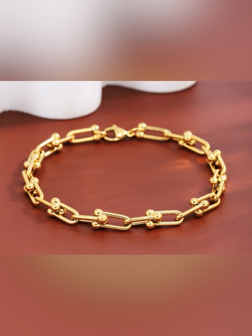 U Shape Graduated Gold Link Bracelet with Stainless Steel